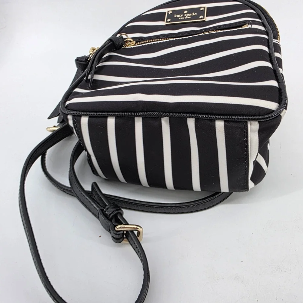 Kate Spade Striped Mini Backpack Black White Nylon Gold Hardware Bag